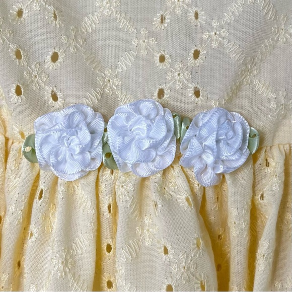 Baby Girl 6-9M Butter Yellow Schiffli Eyelet Dress White Flowers Cottagecore - Picture 4 of 13